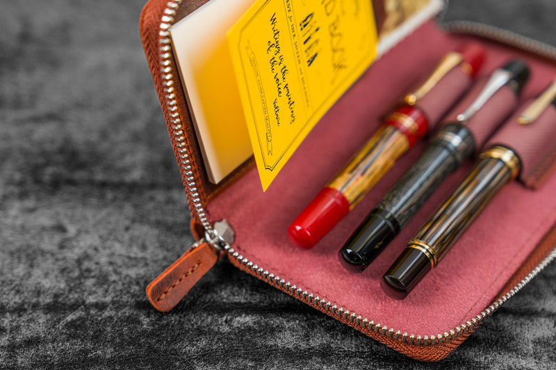 Galen Leather 3 Pen Zipper Case