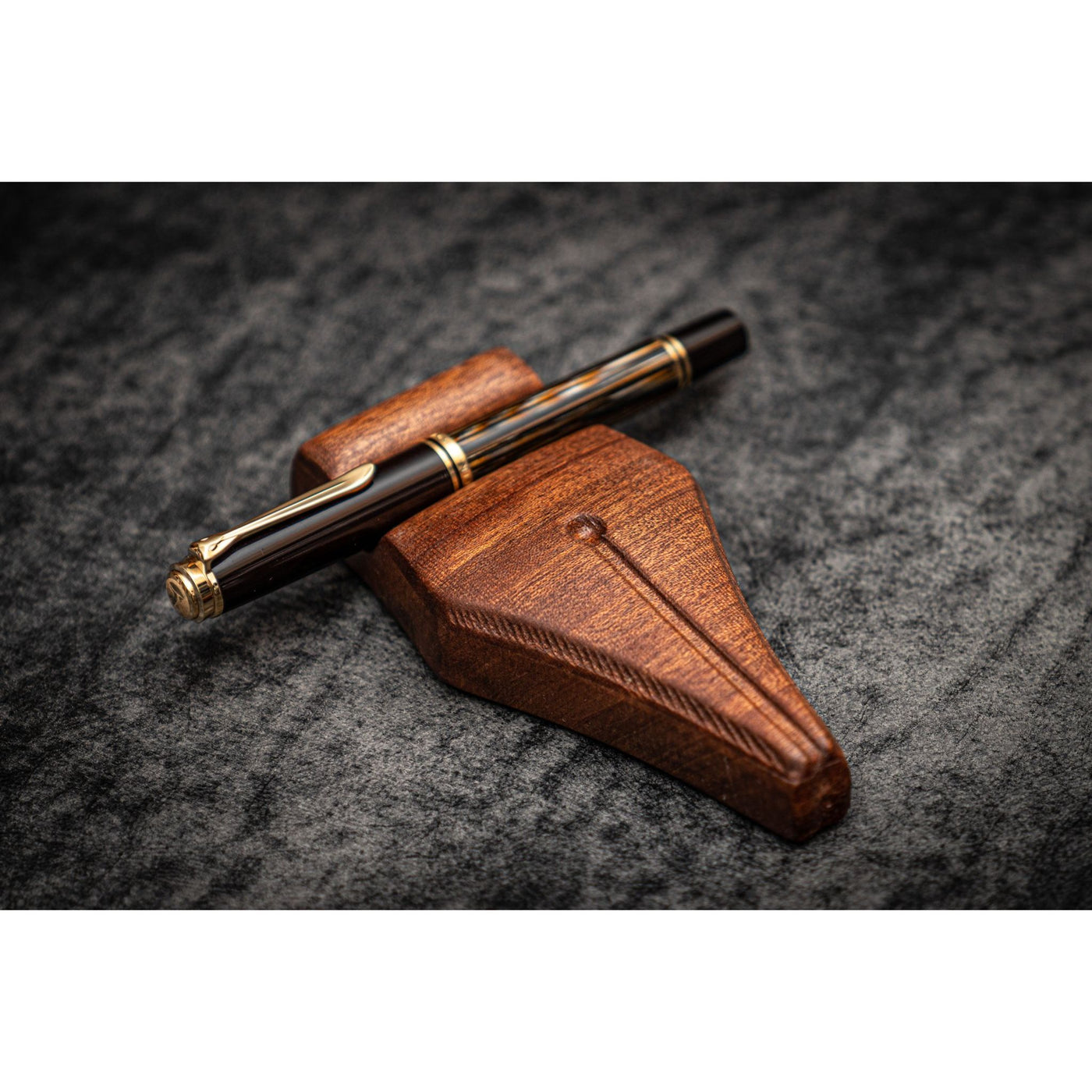 Galen Leather Nib Rest Wooden Pen Stand - Mahogany | Atlas Stationers.