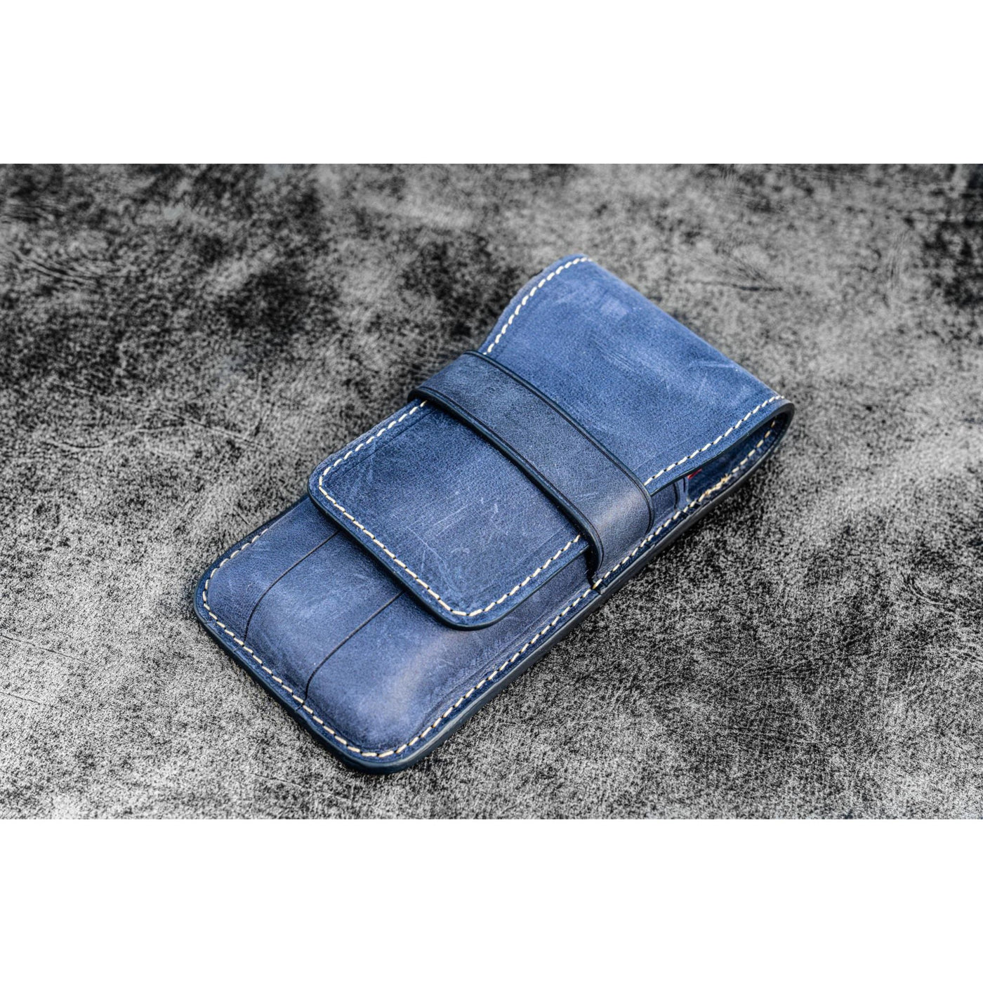 Galen Leather 3 Pen Flap Case - Crazy Horse Navy Blue | Atlas Stationers.