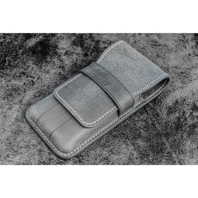 Galen Leather 3 Pen Flap Case - Crazy Horse Smoky | Atlas Stationers.