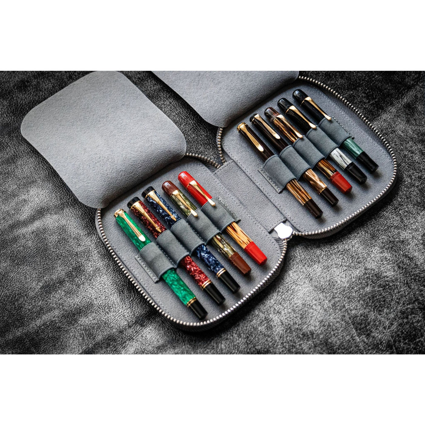 Galen Leather 10 Pen Zipper Case - Crazy Horse Smoky | Atlas Stationers.