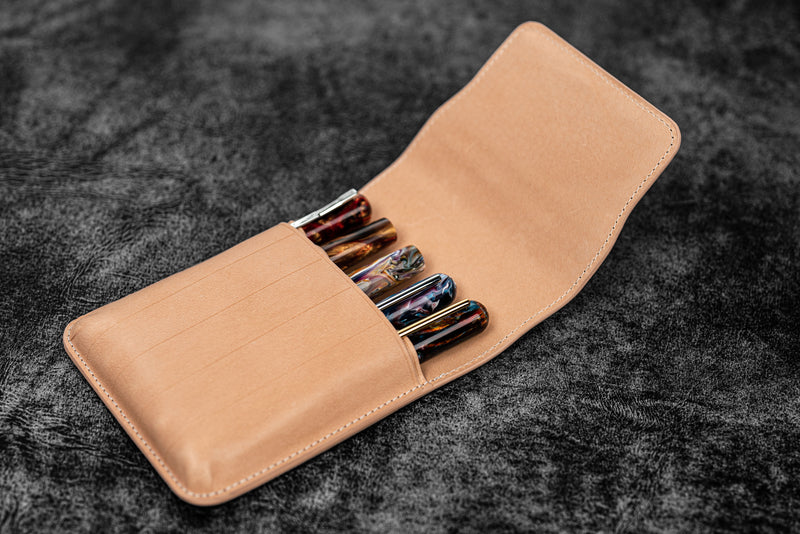 Galen Leather 5 Pen Flap Case - Undyed | Atlas Stationers.