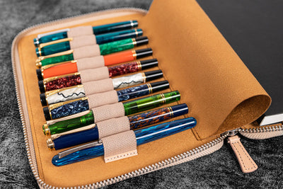 Galen Leather 10 Pen Zipper Case with A5 Notebook Holder - Undyed | Atlas Stationers.