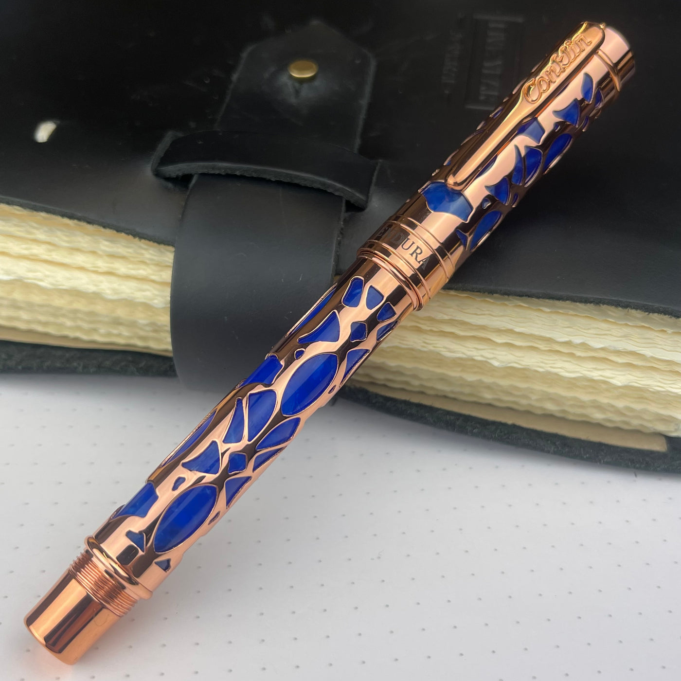 Conklin Endura Deco Crest Fountain Pen - Blue w/ Rosegold