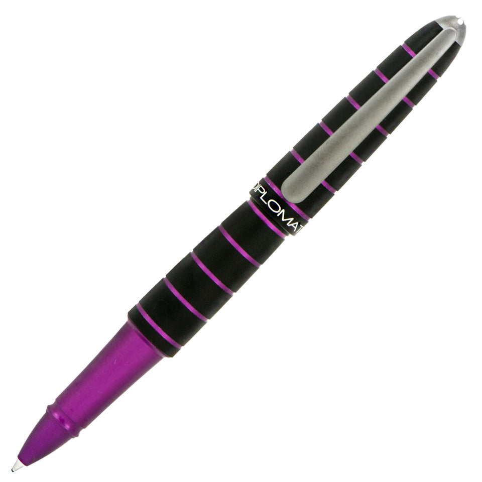 Diplomat Elox Rollerball Pen - Black with Purple Rings | Atlas Stationers.