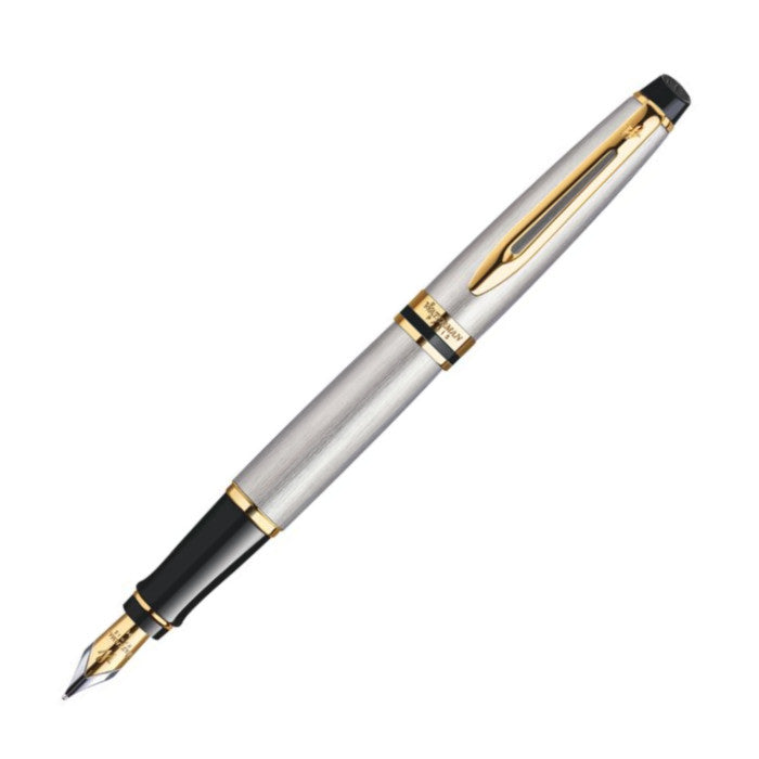 Waterman Expert Fountain Pen - Stainless w/ Gold Trim | Atlas Stationers.