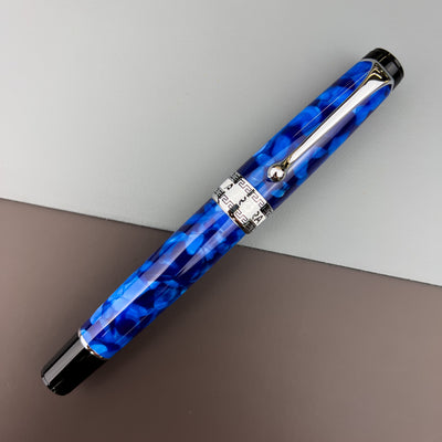 Aurora Optima Auroloide Fountain Pen - Blue with Chrome Trim | Atlas Stationers.