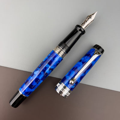 Aurora Optima Auroloide Fountain Pen - Blue with Chrome Trim | Atlas Stationers.