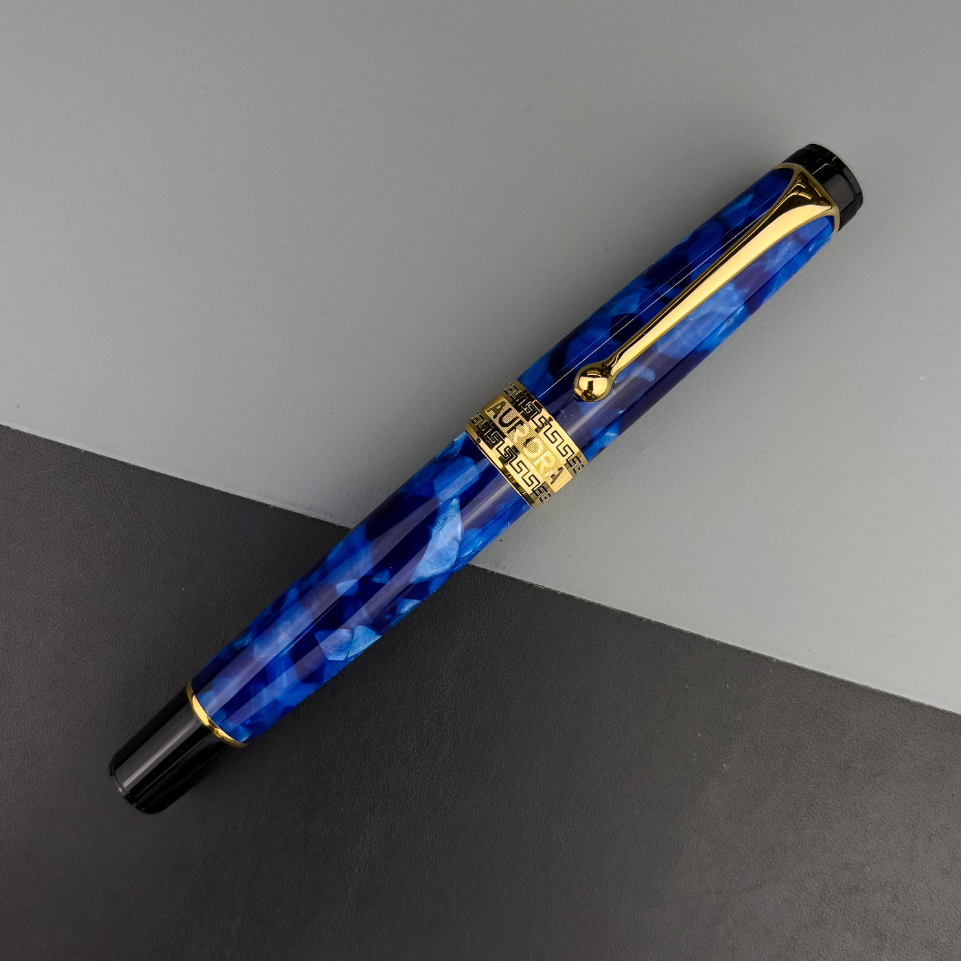 Aurora Optima Auroloide Fountain Pen - Blue with Gold Trim | Atlas Stationers.