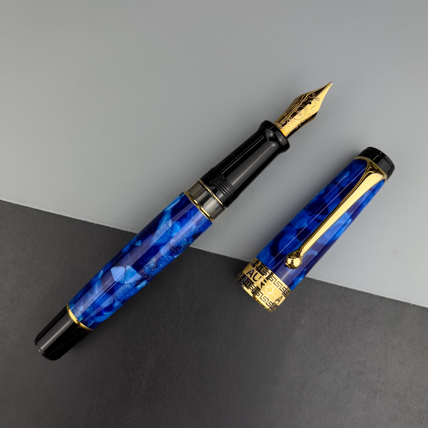 Aurora Optima Auroloide Fountain Pen - Blue with Gold Trim | Atlas Stationers.