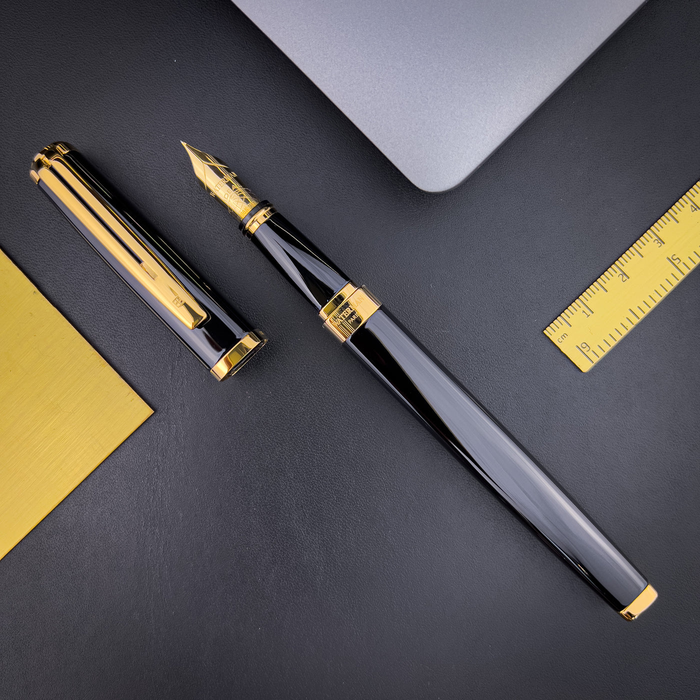 Waterman Exception Slim Fountain Pen - Black w/ Gold Trim | Atlas Stationers.