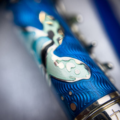 David Oscarson Sea Turtle Fountain Pen - Blue w/ Silver | Atlas Stationers.