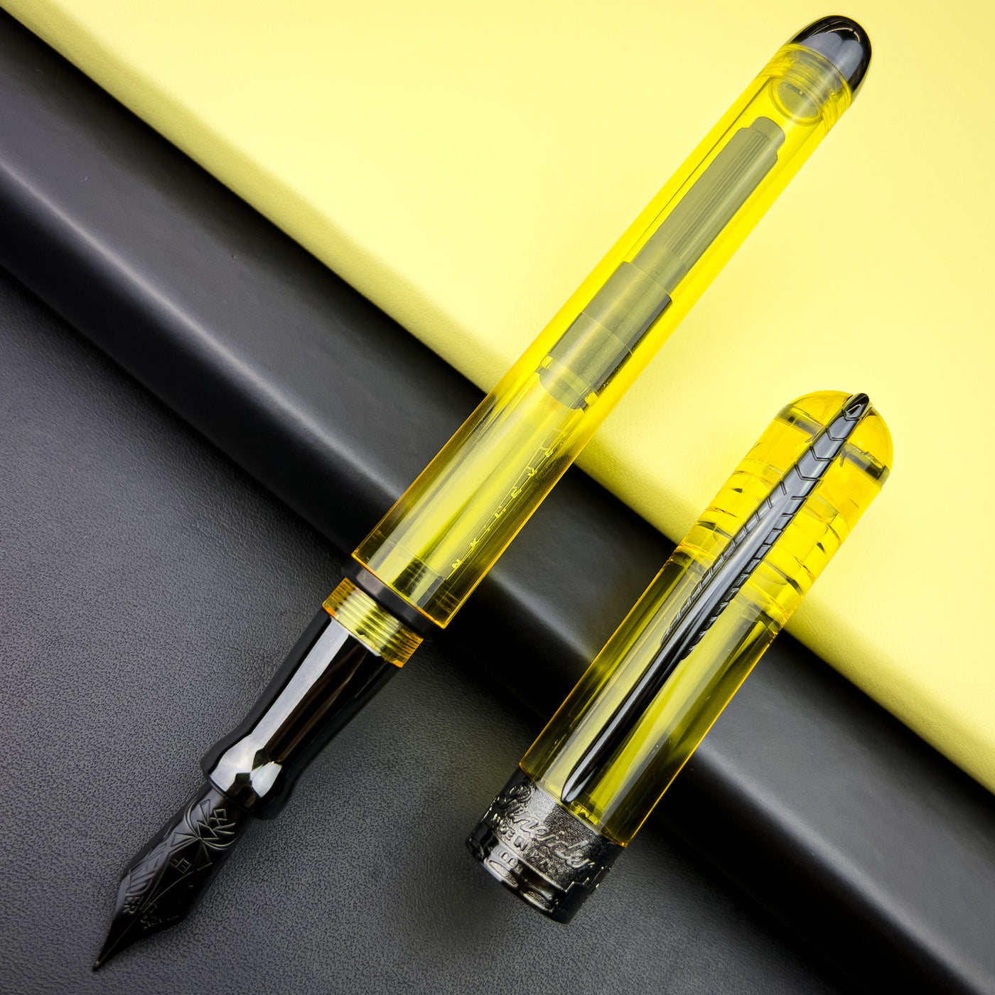 Pineider Avatar UR Demo Fountain Pen- Lemon w/ Black Trim | Atlas Stationers.