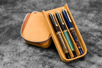 Galen Leather Zippered Magnum Opus 3 Slot Pen Case