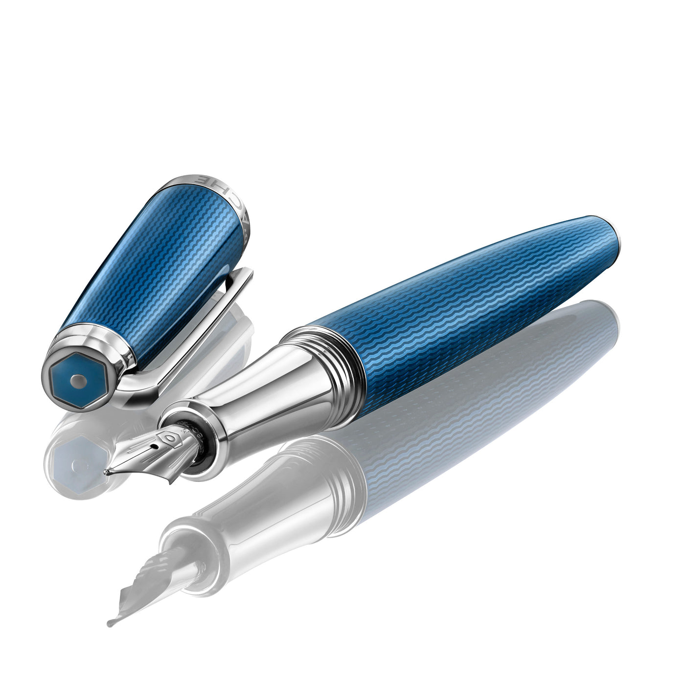 Caran d'Ache LÉMAN Fountain Pen - Grand Bleu w/ Silver Trim - | Atlas Stationers.