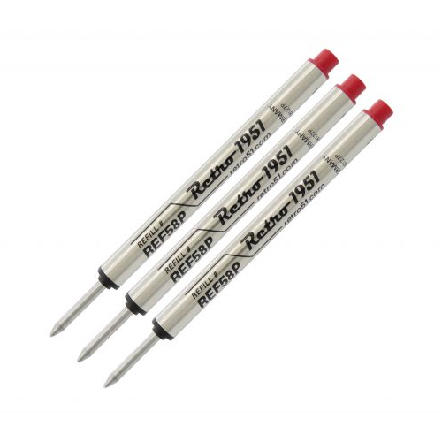 Retro 51 Tornado Capless Rollerball Refill - Red (3 Pack)