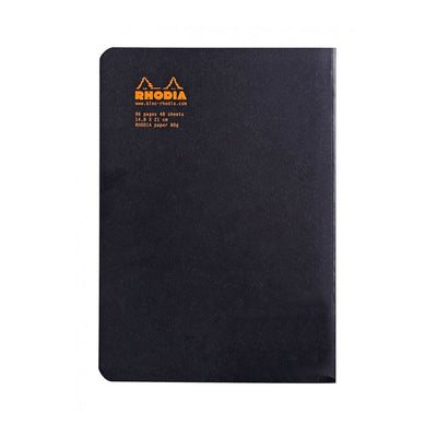 Rhodia Slim Staplebound Notebook - Dot grid 48 sheets - 6 x 8 1/4 - Black cover | Atlas Stationers.