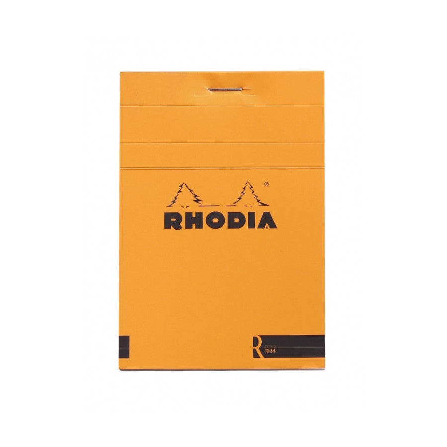 Rhodia "R" Premium Stapled Notepad - Lined 70 sheets - 3 3/8 x 4 3/4 - Orange cover | Atlas Stationers.