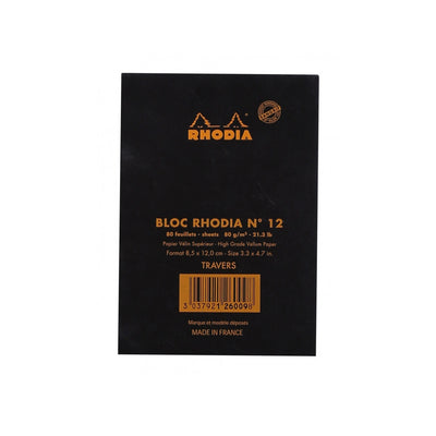 Rhodia Staplebound Notepad - Lined 80 sheets - 3 3/8 x 4 3/4 - Black cover | Atlas Stationers.