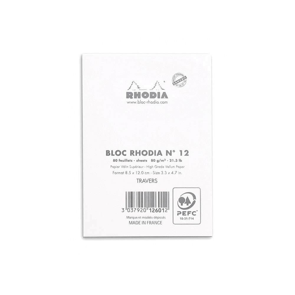 Rhodia Staplebound Notepad - Lined 80 sheets - 3 3/8 x 4 3/4 - White cover | Atlas Stationers.