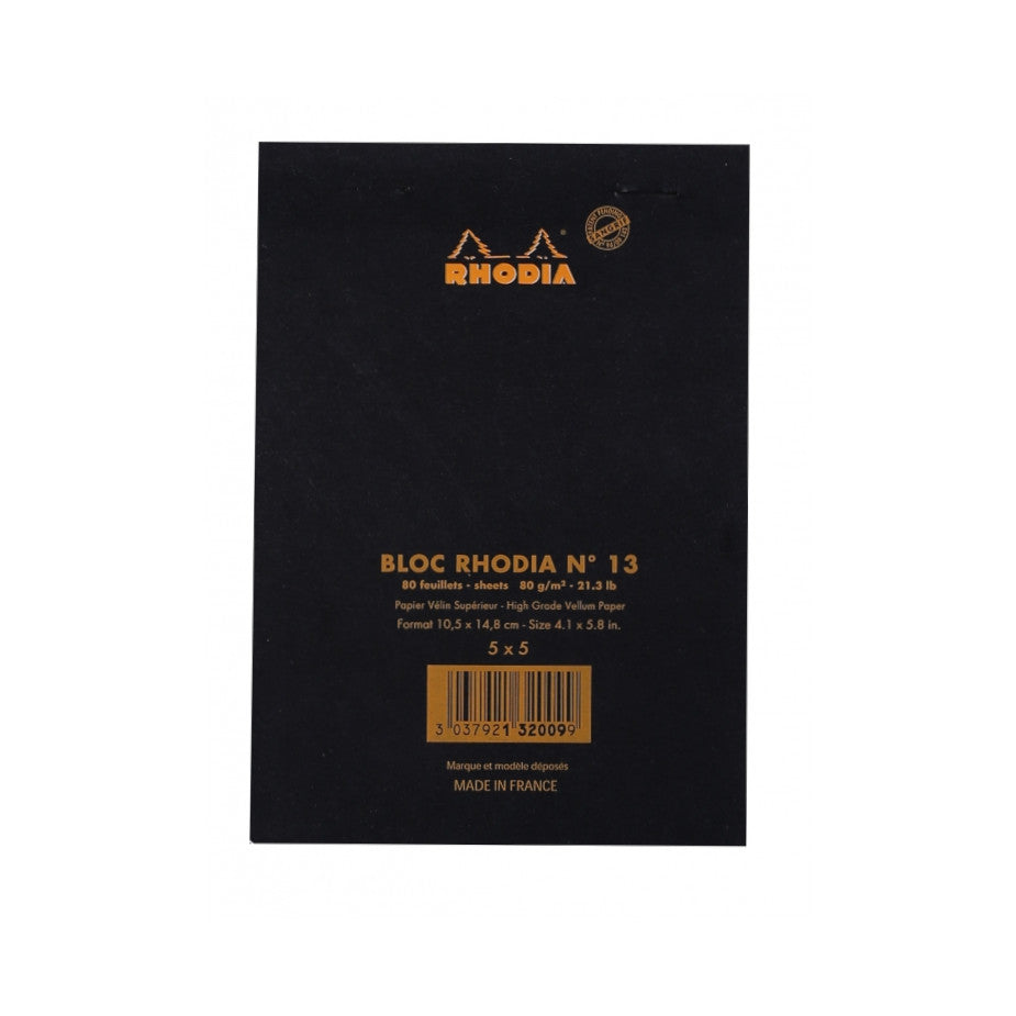 Rhodia Staplebound Notepad - Graph 80 sheets - 4 x 6 - Black cover | Atlas Stationers.