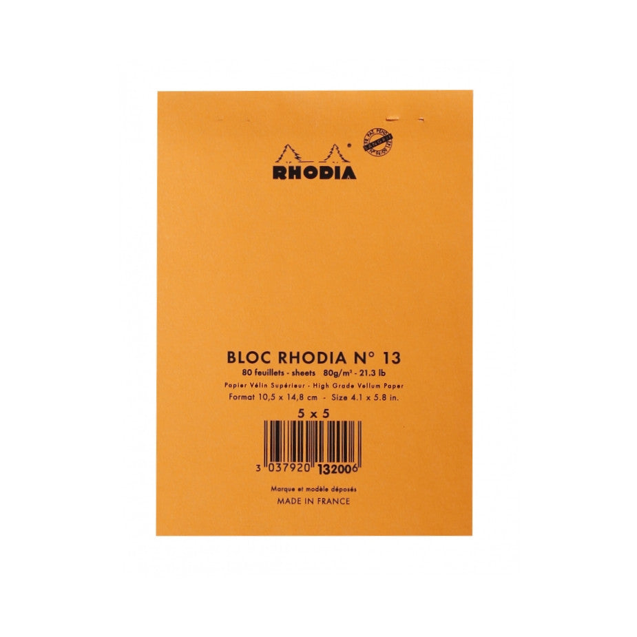 Rhodia Staplebound Notepad - Graph 80 sheets - 4 x 6 - Orange cover | Atlas Stationers.