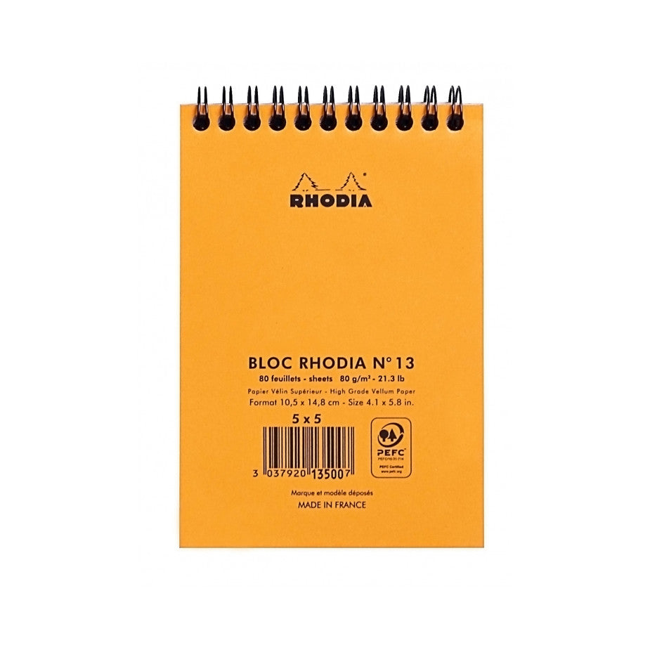 Rhodia Wirebound Notepad - Graph 80 sheets - 4 x 6 - Orange cover | Atlas Stationers.