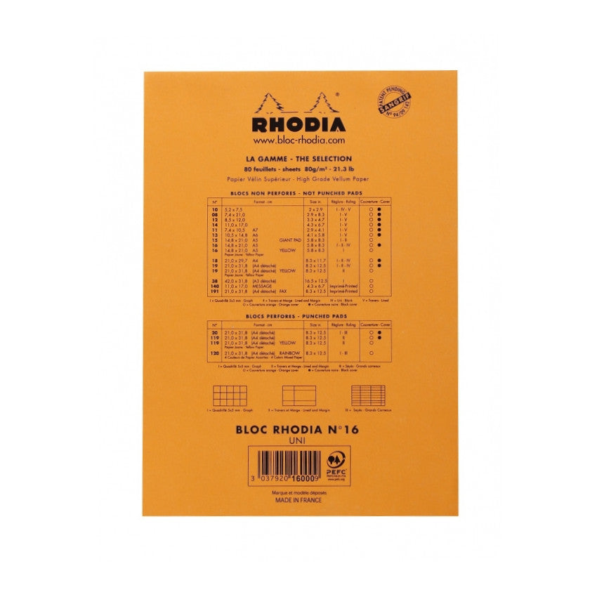 Rhodia Staplebound Notepad - Blank 80 sheets - 6 x 8 1/4 - Orange cover | Atlas Stationers.