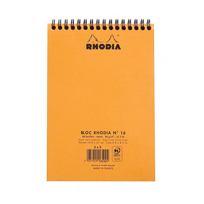 Rhodia Wirebound Notepad - Graph 80 sheets - 6 x 8 1/4 - Orange cover | Atlas Stationers.