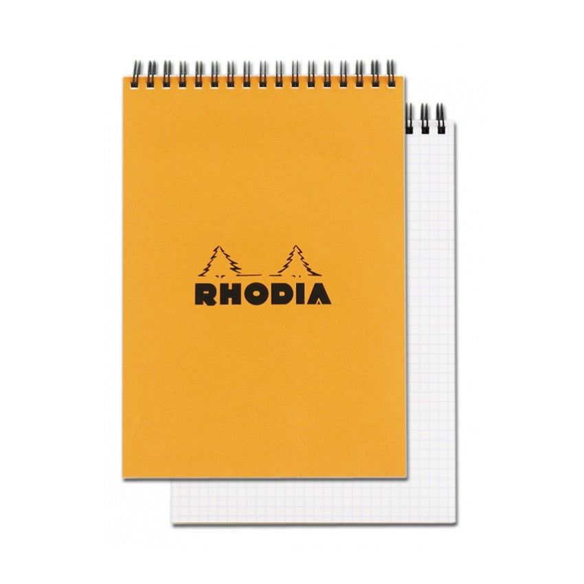 Rhodia Wirebound Notepad - Graph 80 sheets - 6 x 8 1/4 - Orange cover | Atlas Stationers.