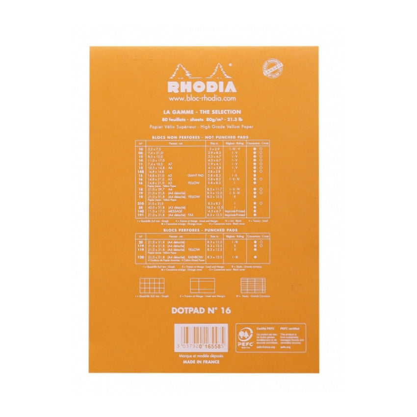 Rhodia Staplebound Notepad - Dot grid 80 sheets - 6 x 8 1/4 - Orange cover | Atlas Stationers.