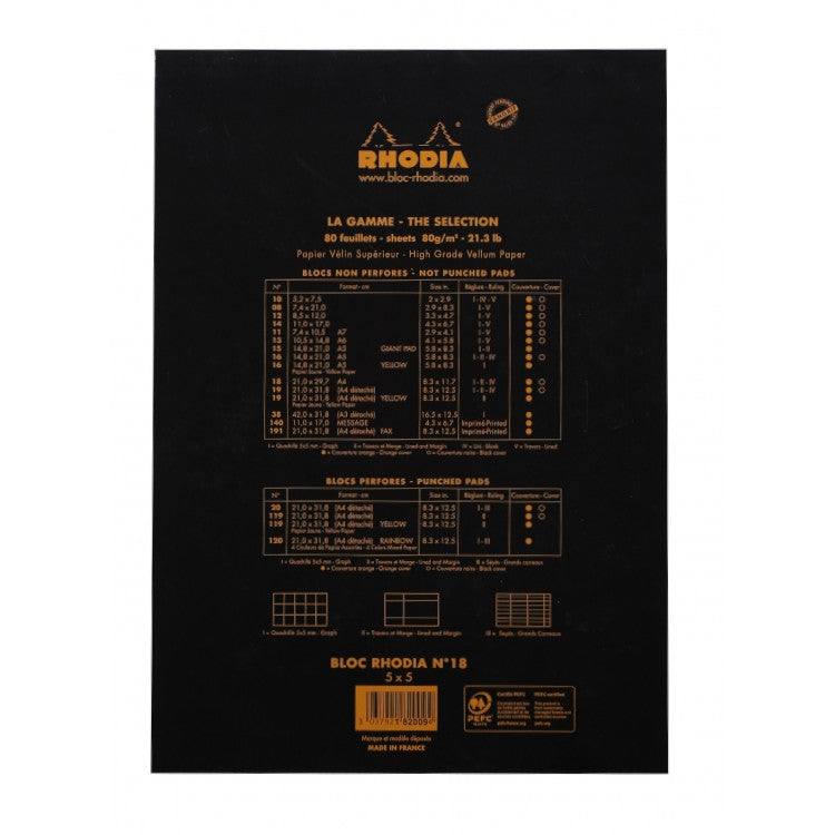 Rhodia Staplebound Notepad - Graph 80 sheets - 8 1/4 x 11 3/4 - Black cover | Atlas Stationers.