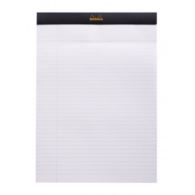 Rhodia Staplebound Notepad - Lined w/ margin 80 sheets - 3 hole punched - 8 1/4 x 11 3/4 - Black cover | Atlas Stationers.