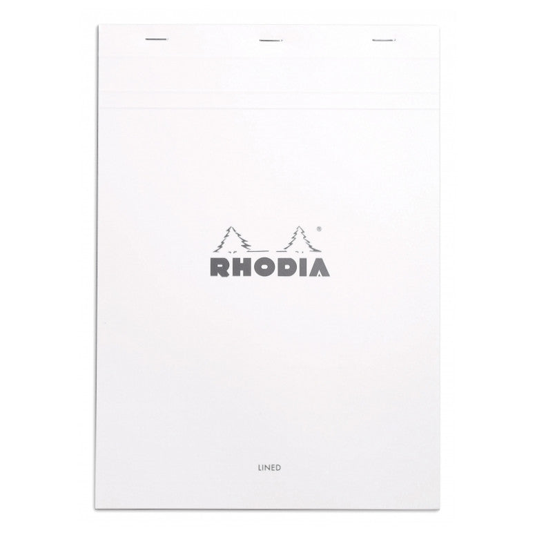 Rhodia Staplebound Notepad - Lined w/ margin 80 sheets - 8 1/4 x 11 3/4 - White cover | Atlas Stationers.