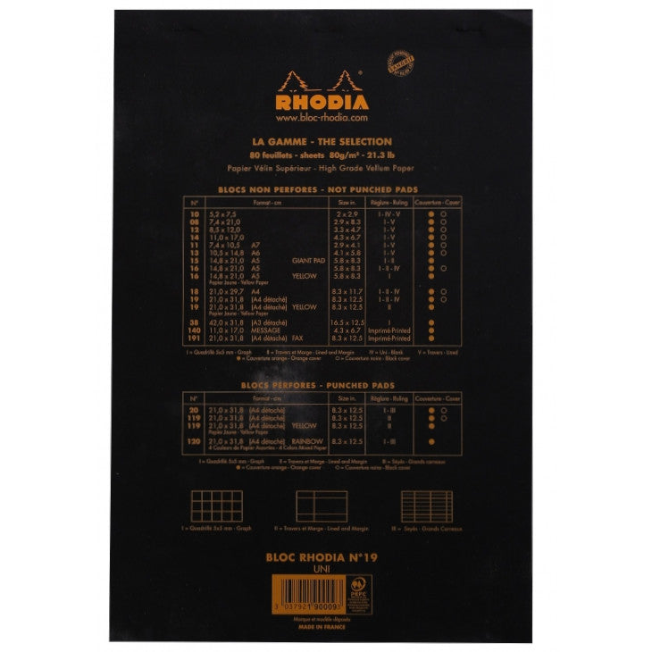 Rhodia Staplebound Notepad - Blank 80 sheets - 8 1/4 x 12 1/2 - Black cover | Atlas Stationers.