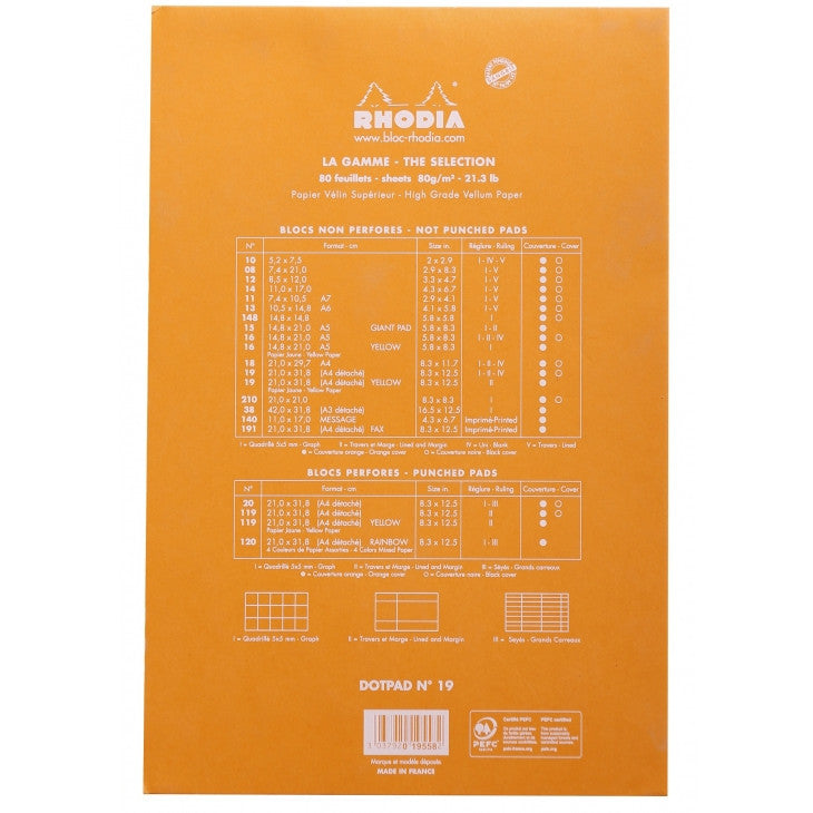 Rhodia Staplebound Notepad - Dot grid 80 sheets - 8 1/4 x 12 1/2 - Orange cover | Atlas Stationers.