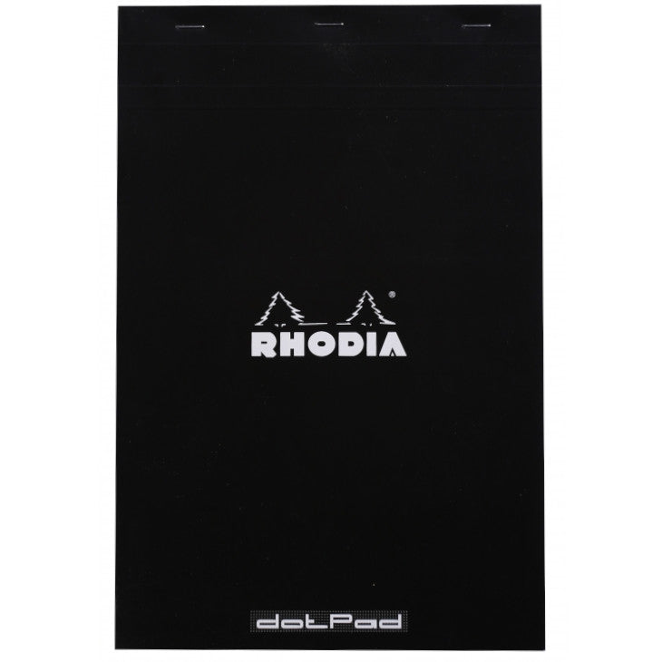 Rhodia Staplebound Notepad - Dot grid 80 sheets - 8 1/4 x 12 1/2 - Black cover | Atlas Stationers.