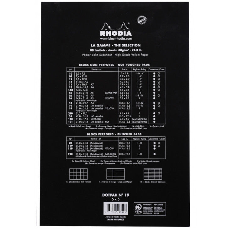 Rhodia Staplebound Notepad - Dot grid 80 sheets - 8 1/4 x 12 1/2 - Black cover | Atlas Stationers.