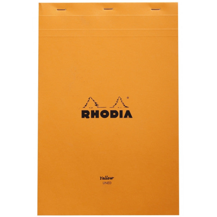 Rhodia Staplebound Notepad - Lined 80 sheets / Yellow paper - 8 1/4 x 12 1/2 - Orange cover | Atlas Stationers.