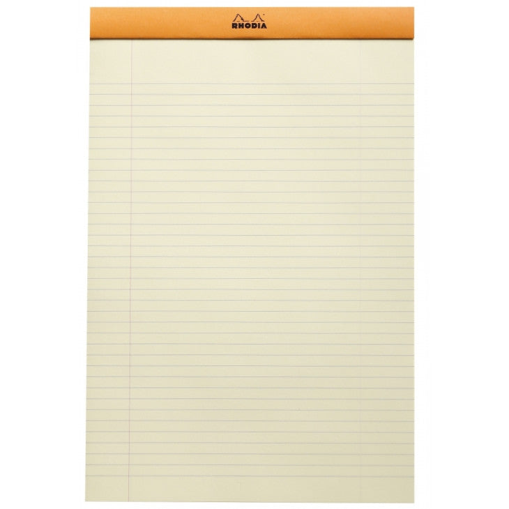 Rhodia Staplebound Notepad - Lined 80 sheets / Yellow paper - 8 1/4 x 12 1/2 - Orange cover | Atlas Stationers.