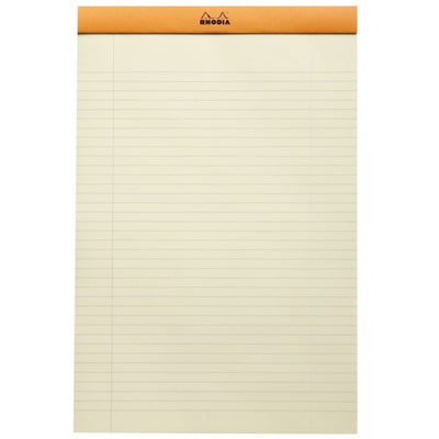 Rhodia Staplebound Notepad - Lined 80 sheets / Yellow paper - 8 1/4 x 12 1/2 - Orange cover | Atlas Stationers.