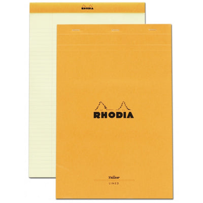 Rhodia Staplebound Notepad - Lined 80 sheets / Yellow paper - 8 1/4 x 12 1/2 - Orange cover | Atlas Stationers.