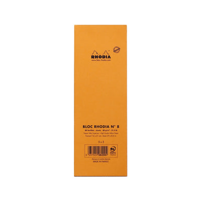 Rhodia Staplebound Notepad - Graph 80 sheets - 3 x 8 1/4 - Orange cover | Atlas Stationers.