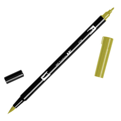 Tombow Dual Brush Marker - Green Ochre (076) | Atlas Stationers.