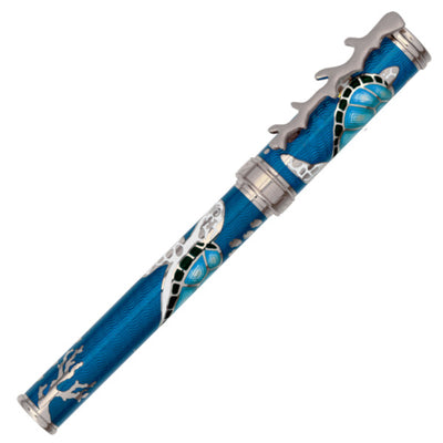 David Oscarson Sea Turtle Fountain Pen - Blue w/ Silver | Atlas Stationers.