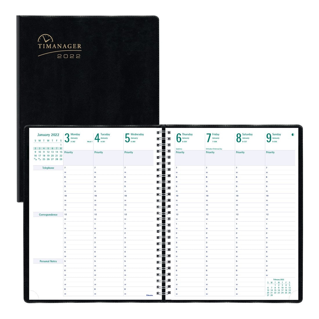 Timanager Weekly Planner - 8 1/2" x 11" - Black Cover | Atlas Stationers.