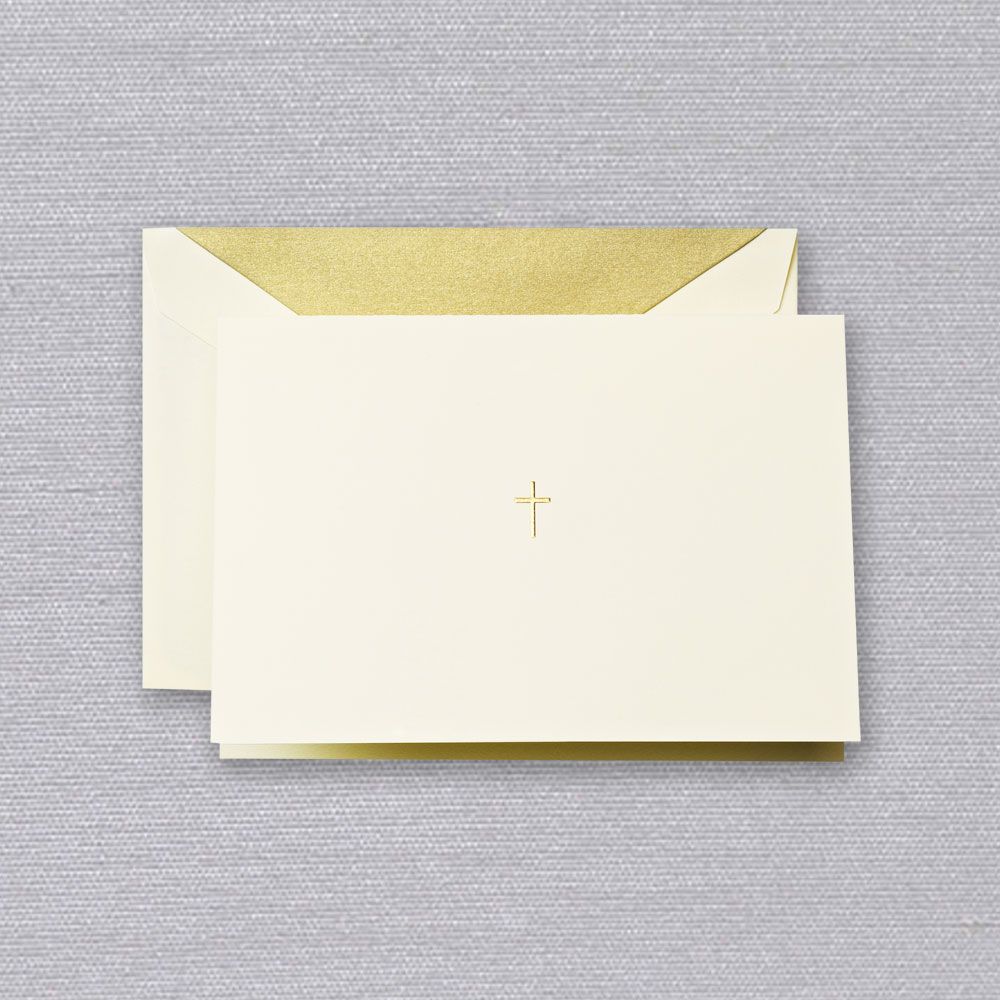 Engraved Ecru Gold Cross Note | Atlas Stationers.