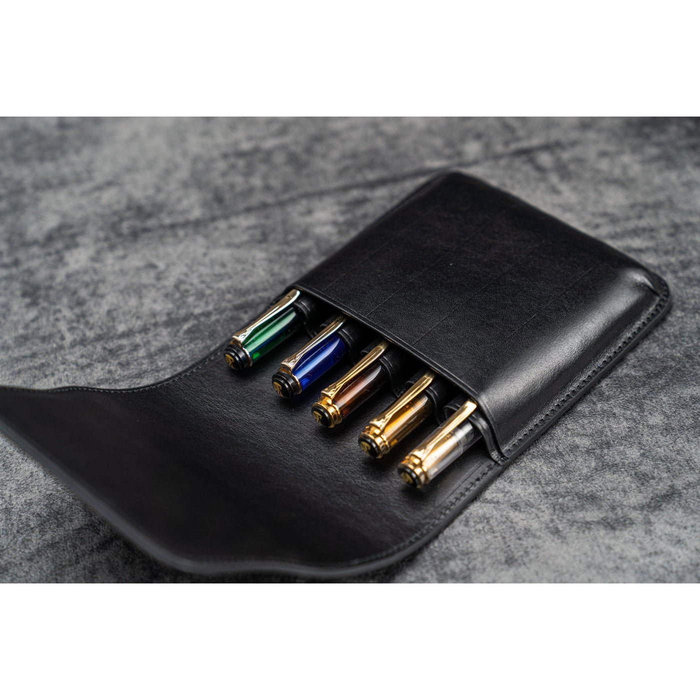 Galen Leather 5 Pen Flap Case - Black | Atlas Stationers.