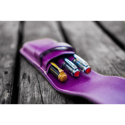 Galen Leather 3 Pen Flap Case - Purple | Atlas Stationers.