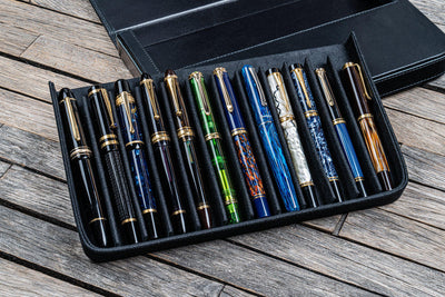 Galen Leather Magnum Opus 12 Slot Pen Case - Black | Atlas Stationers.